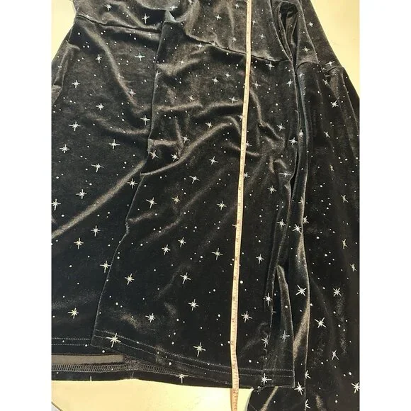 Cider Velvet V Neck Flare Bell Sleeve Sun Moon Celestial Dress Black SZ L - Picture 8 of 9